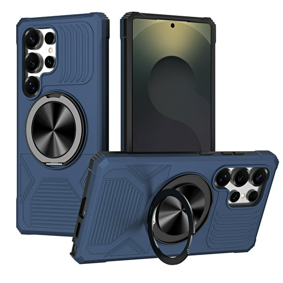 for Samsung Galaxy S25 Case with Ring Stand Holder, Rugged Secure Grip, Military-Grade Drop Protection Phone Case with Kickstand, Heavy Duty Protective Cover Support Magnetic Car Mount, Blue
