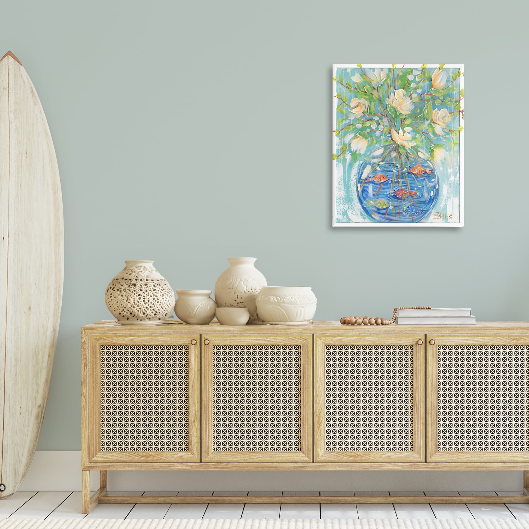 Stupell Industries Fish Bowl Bouquet Plants & Flowers Painting Wrapped Canvas Art Print Wall Art, 24 x 30