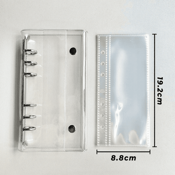 8 Pcs Clear A6 Half Loose Leaf Binder Shell, 60 Pcs Grid Pocket Pages, Transparent 6-Ring Organizer for Planner Inserts, Sticker Storage for Photo Cards, Notebook Scrapbooking, 4.33 x 7.80 in