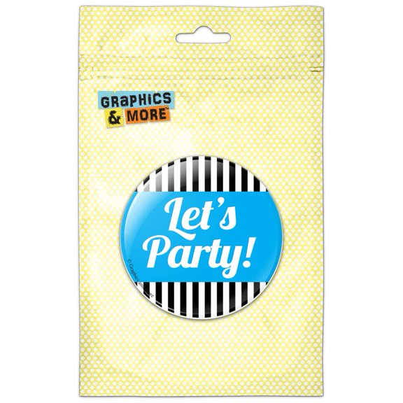 Let's Party! Blue with Stripes Pinback Button Pin Badge