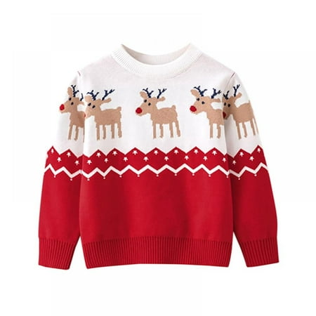 

Infant Baby Boy Girl Christmas Sweater Elk Print Loose Knit Sweatshirt Pullover Toddlers Fall Winter Clothes