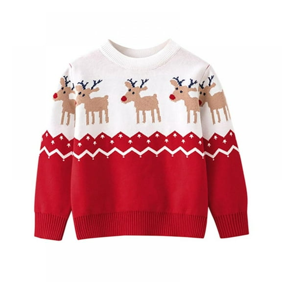 SYNPOS Toddler Kids Baby Girl Sweater, Cute Elk Print Christmas Sweaters Pullover Sweatshirt Top Fall Winter Clothes 2-7 Years