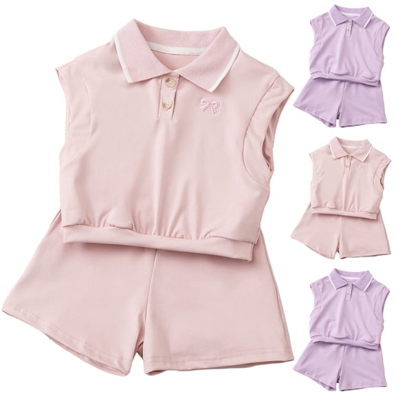 WUANDIXFA Girl's 2 Piece Athletic Outfits Workout Sets Sleeveless Crop Tank Tops and Bike Shorts Gymnastic Yoga Summer Kid 2-6Y (Pink, 4-5 Years)