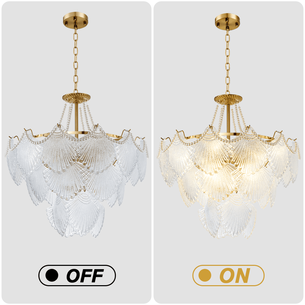 FINE MAKER 23.6" Crystal Shell Chandelier Seashell Pendant Light Ceiling Light Fixture for Kitchen Island, Dinning Bedroom,Living room