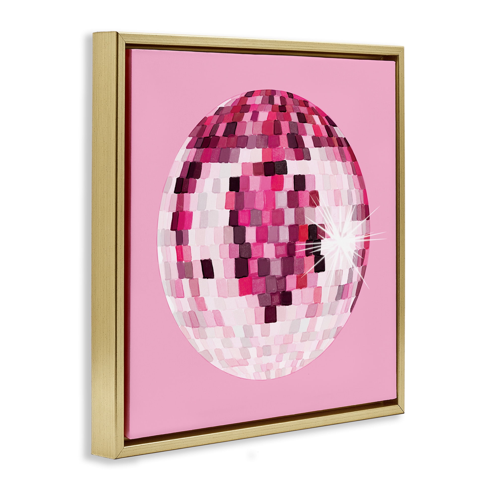 Stupell Industries Dazzling Pink Disco Ball Beauty & Fashion Painting Gold Floater Framed Canvas Art Print Wall Art, 18 x 18