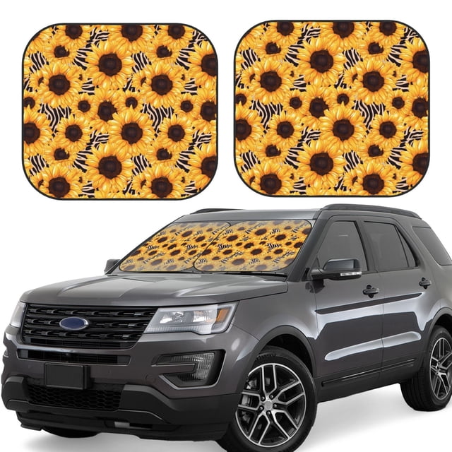 Vsdgher Artistic Zebra Print Sunflower Print Car Windshield Sun Shade, Reflective Sunshade Window Sunshade Sun Visor Protector Fit for Cars,Trucks,SUVs-Large