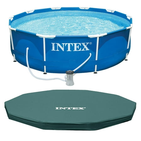 INTEX Metal Frame 10' x 30" Outdoor Swimming Pool with Filter Pump & Cover