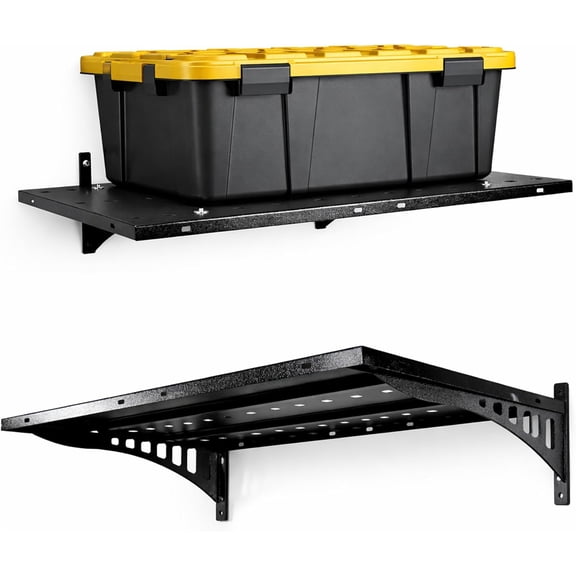 Garage Wall Shelving, 2 Pack 36" x 24" Garage Shelving Wall Mounted, Heavy Duty Steel Garage Wall Shelves, Garage Hanging Storage Rack, Garage Shelves Heavy Duty, 250 lb Per Shelf, Black