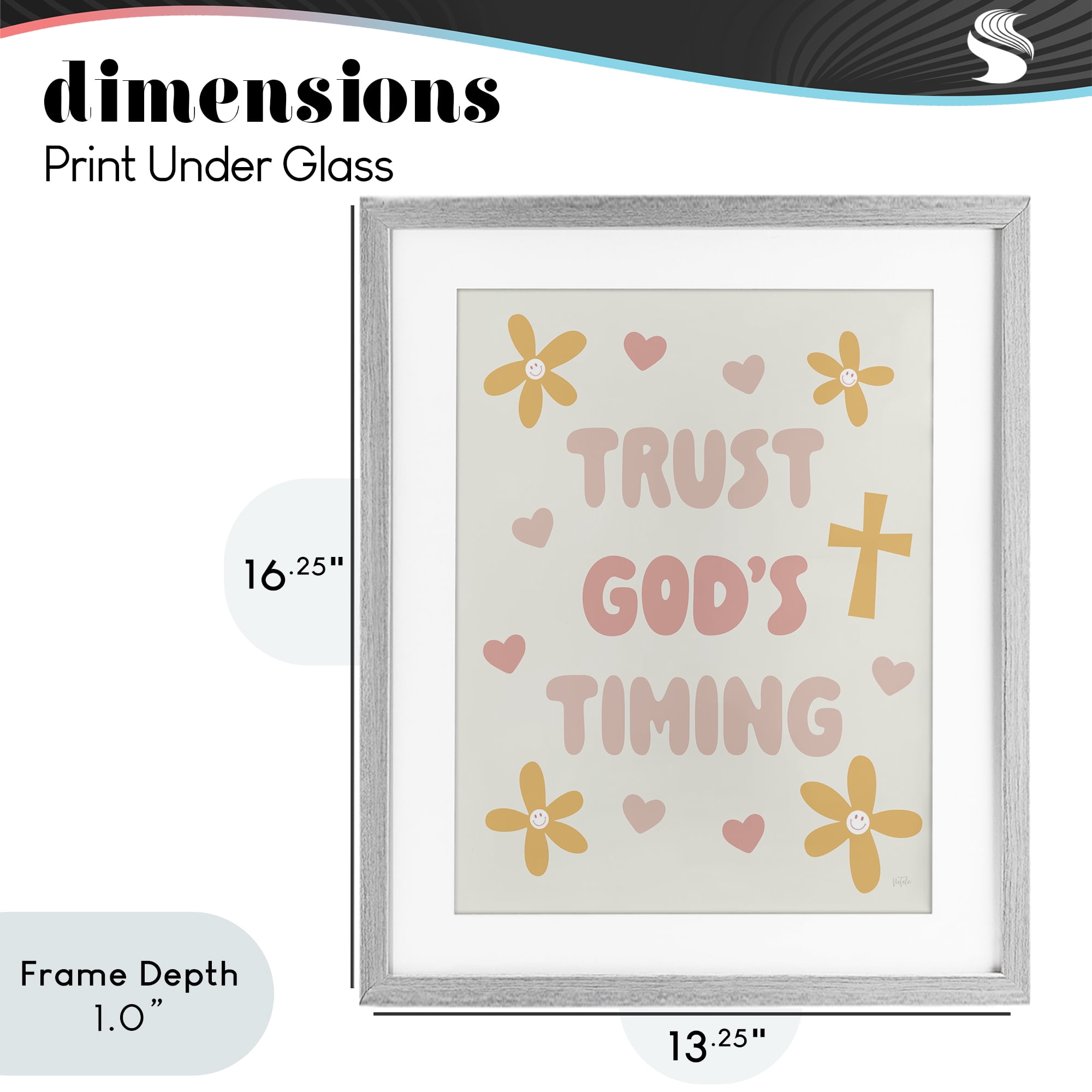 Stupell Industries Retro Trust God's Timing Gray Framed Print Under Glass, design by Natalie Carpentieri