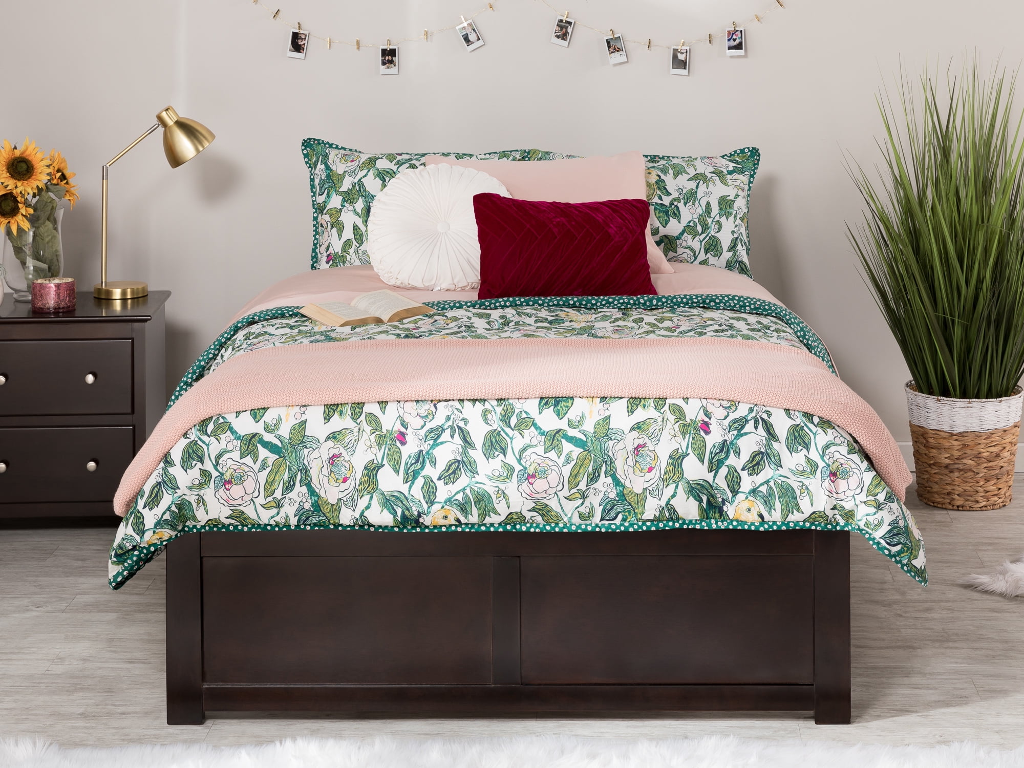 AFI Concord King Solid Wood Platform Bed with Footboard & 2 Storage Drawers in Espresso