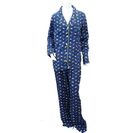 Sonoma Womens Pajamas Navy Blue Scottie Dog Print Flannel Pajama Set PJ ...