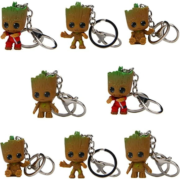 Qianli Groot Keychains, 8 Pcs Guardians of the Galaxy Groot Keychain Action Figure Classic Movie Keychains for Women Men Birthday Gifts