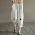 thumbnail image 6 of Casual Women's Trousers Women Harem Pants Flower Embroidered Cotton Linen Ankle Length Trousers Plus Size Cropped Pants,White Women's Casual Pants XXXXL, 6 of 9
