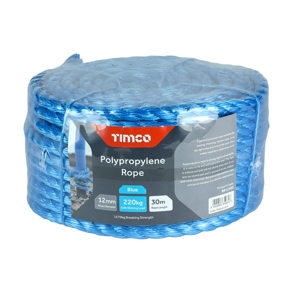 Timco - Polypropylene Rope - Blue - Coil (Size 12mm x 30m - 1 Each)