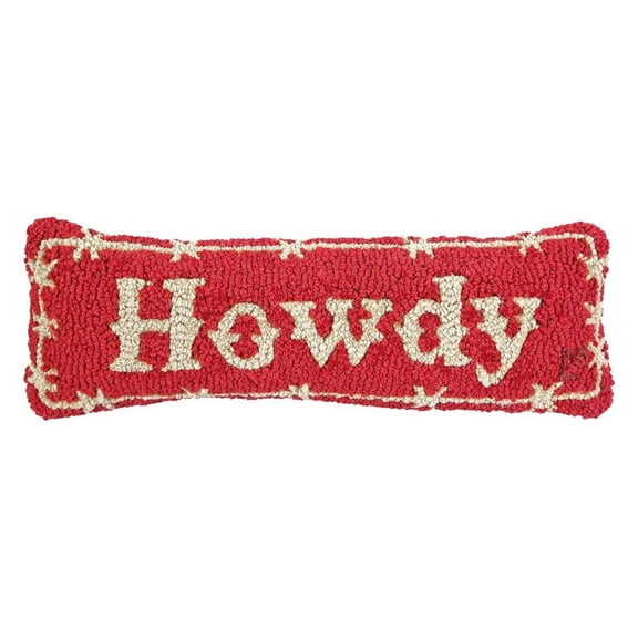 Artist-Designed Howdy Hand-Hooked Wool Decorative Throw Pillow (8” x 24”)