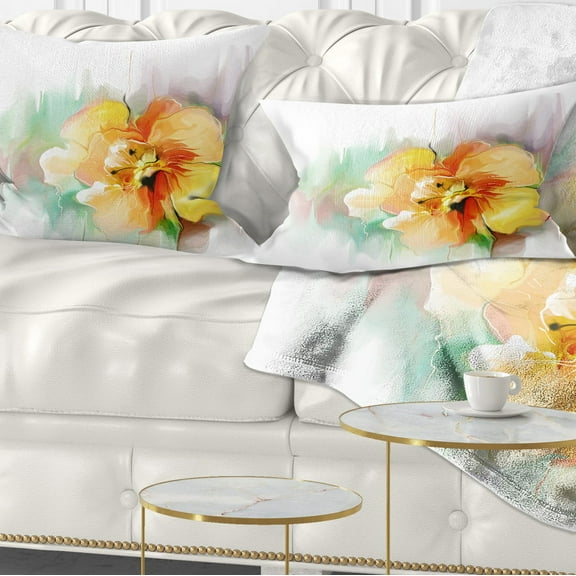Designart Beautiful Yellow Flower Drawing - Floral Throw Pillow - 12x20