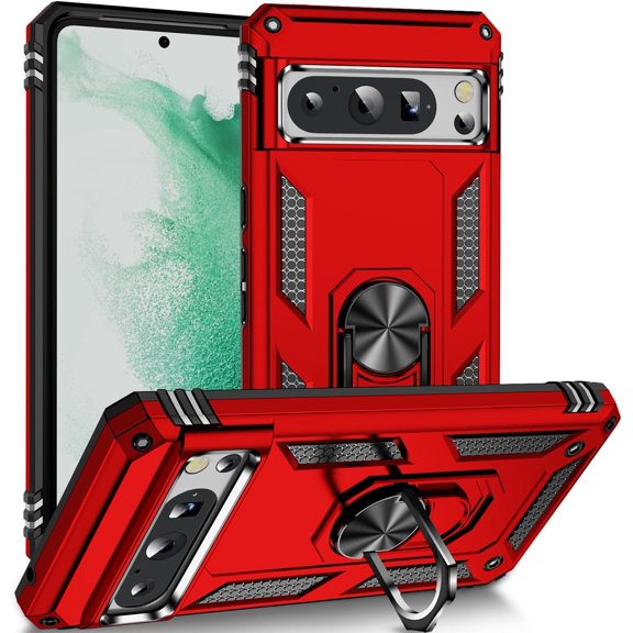 HCTian Military Grade Drop Impact for Google Pixel 8 Pro Case 360 Metal Rotating Ring Kickstand Holder Armor Heavy Duty Shockproof Case for Google Pixel 8 Pro Phone Case
