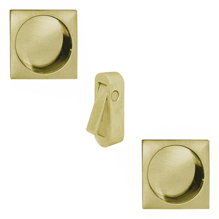 AGB Scivola Class Set of Sliding Pocket Door Square Handles with Pull Out Lever, Polished Brass