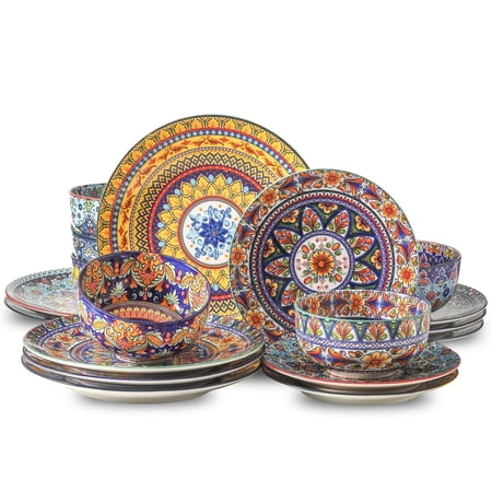 18 Piece Porcelain Dinnerware Set Service for 6, Bohemian Style