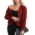 thumbnail image 2 of Womens Casual Long Sleeve Button Up Cable Knit Cardigan Light-Weight Crewneck Button Down Sweaters for Women Red XL, 2 of 10