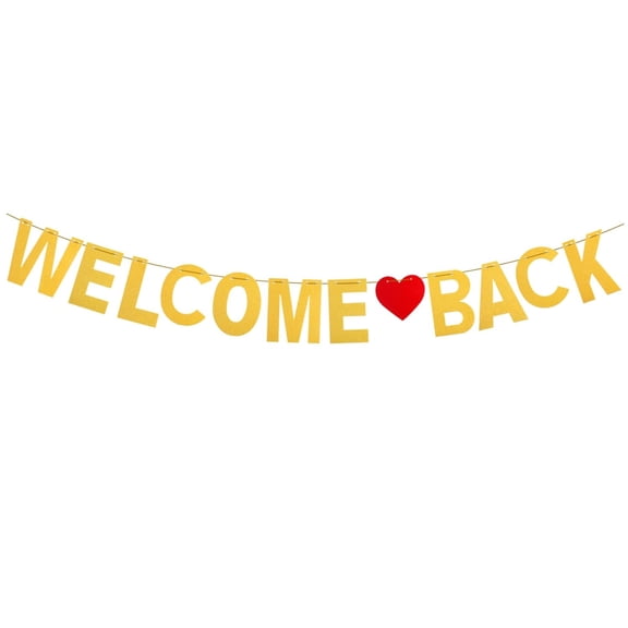 Gold Glitter Welcome Back Sign Banner for Back to School Party Heart Pattern Hanging Decoration for