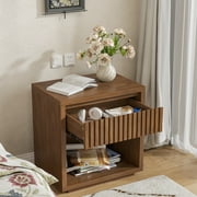 Mid Century Modern Nightstand, Fluted Bed Side Table End Table with Drawer Storage, Living Room, Bedroom(Walnut)