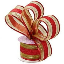 Red Gold Christmas Wired Ribbon - 2 1/2" x 10 Yards, Striped, Valentine's Day, Wreath Decoration, Wedding, Reception, Anniversary