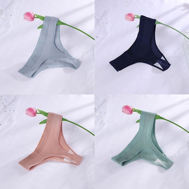 Tanga de algodón acanalado sin costuras para mujer, Bikini de cintura baja, bragas deportivas, ropa interior de talla grande, 4 piezas