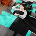 thumbnail image 4 of Feelyou Chic Geometric Abstract Bedding Comforter Set 7 Pieces, Cyan Square Rectangle Full Bedding Set, Teen Kid Child Adult Reversible Fitted Sheet Flat Sheet, Breathable Home Decor, 4 of 7