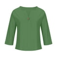thumbnail image 4 of MIUOWANP Women Half Sleeves Casual Shirts Women's Fashion Summer V Neck Leisure Three-quarter Sleeve Solid Tops Green XL, 4 of 5