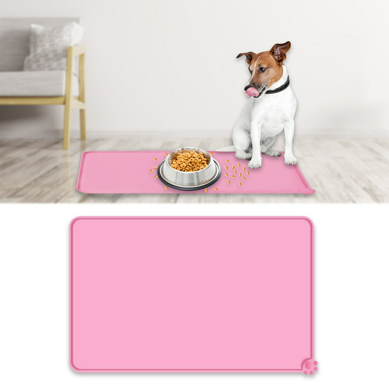 Pink Dog Food Mat, Small 18.5 x 11.5 Pet Bowl Mat for Food and
