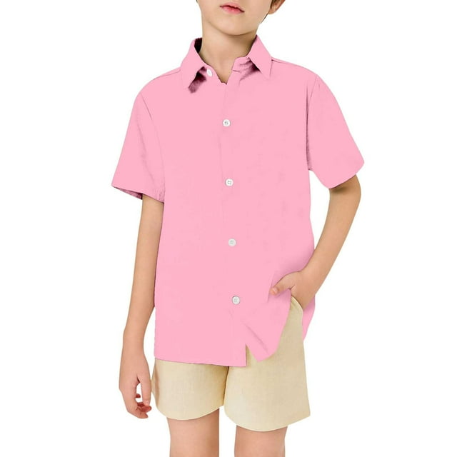 TZEWGL Tops For Kid Solid Short Sleeve Turn Down Button Down Trendy Shirt For Girls Boys size 10-11T