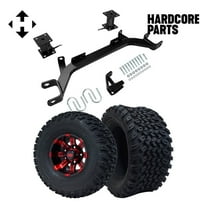 Hardcore Parts 4" Drop Axle Lift Kit for EZGO Marathon (1975-1993) Electric Golf Cart with 10" Red/Black 'TEMPEST' Wheels and 22"x11"-10" DOT rated All-Terrain tires