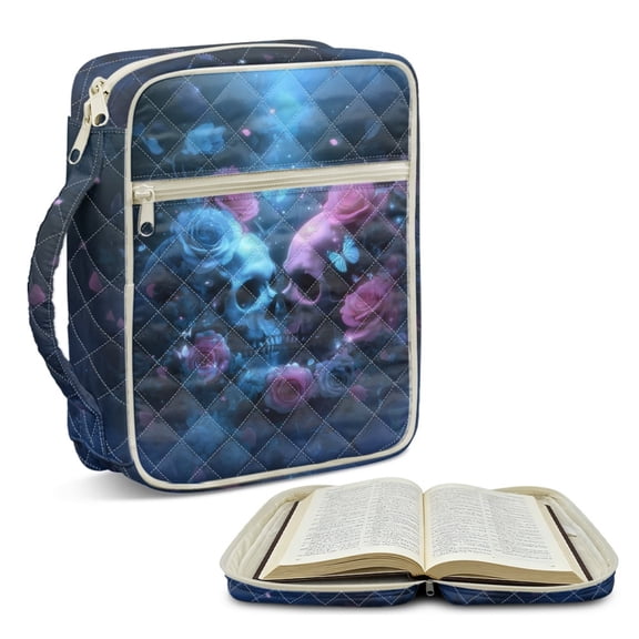 ZUXONGSY Skull Rose Print Bible Case for Women Quilted Bible Bag Multifunctional Journal Case with Pen Slots Scripture Bag for Daily Use