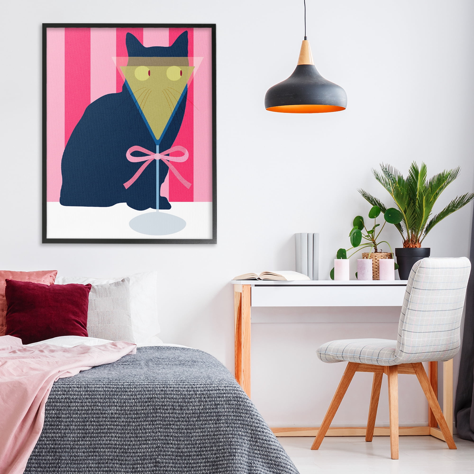 Stupell Industries Playful Striped Cat with Martini Black Framed Giclee Art, design by Lil' Rue