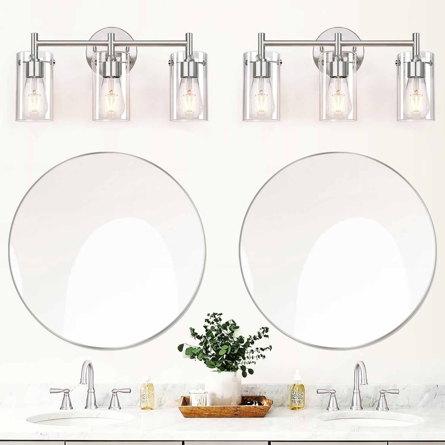 3-light Brushed Nickel Bathroom Vanity Light Fixtures  Clear Glass Shade Wall Sconces For Mirror Bedroom Living Room Hallway
