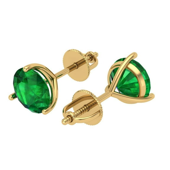 4 Ct Round Cut Studs Green Emerald 14K Yellow Solid Solid Gold Everyday Dainty Earrings Screw Back