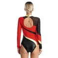 thumbnail image 2 of TiaoBug Womens Gymnastics Leotard Metallic Color Block Rhinestones Athletics Ballet Dance Bodysuit Top Red XXL, 2 of 7