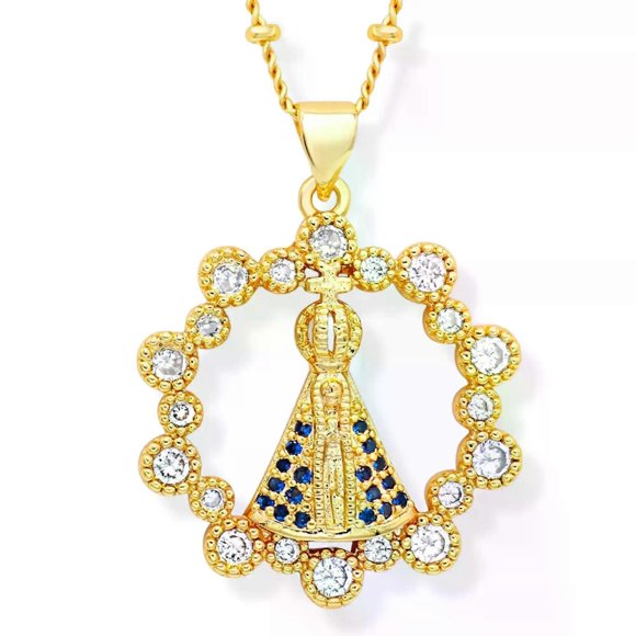 Virgen De la Caridad Del Cobre Necklace - 18 karat gold plated - Satellite chain 17 inches - suitable for girls girls women