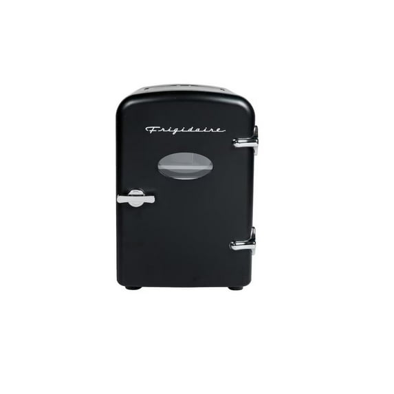 Restored Frigidaire Retro 6 Can/4L Mini Beverage/Skincare Cooler EFMIS212-BLACK, Includes 110V home power cord & 12V DC car adapter (Refurbished)