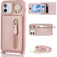 thumbnail image 2 of iPhone 12 Mini Case with Card Holder for Women, iPhone 12 Mini Phone Case Wallet with Strap Credit Card Slots Crossbody with Kickstand Zipper Case for iPhone12mini - Rose Gold, 2 of 16