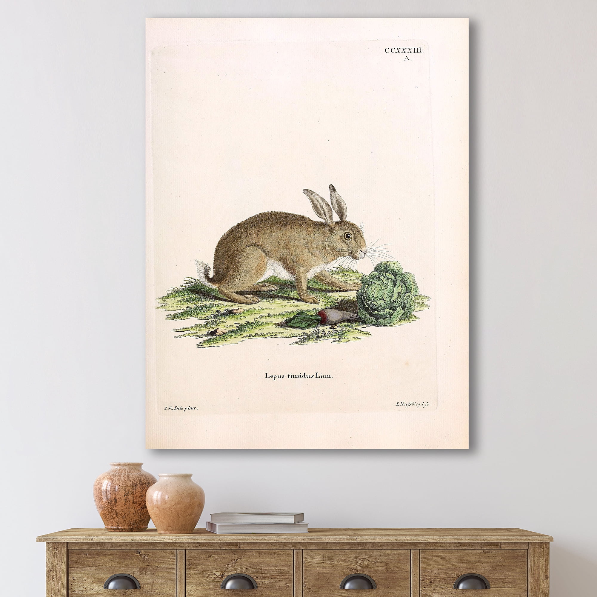 Ancient Rabbits In Earth Tones 12 in x 8 in Painting Canvas Art Print, by Designart