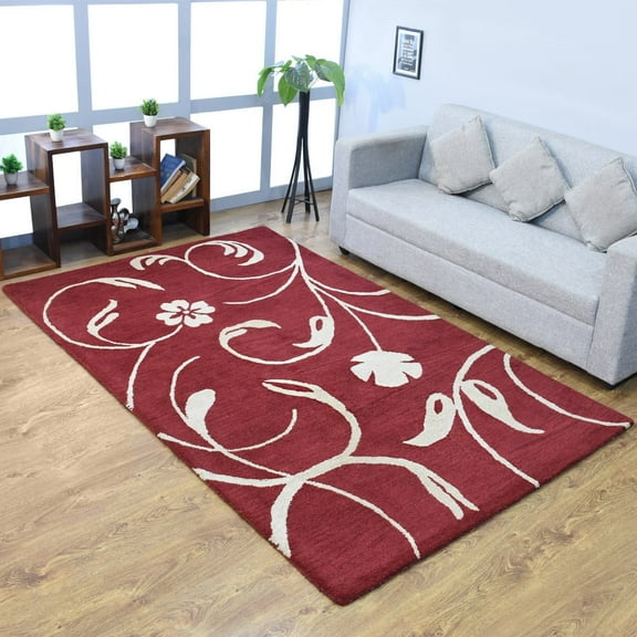 Rugsotic Carpets Hand Tufted Wool Eco-Friendly Area Rugs - 3'x5', Rectangle, Red Beige, Modern Contemporary Design, High Pile Handmade Anti Skid Rugs for Living Room, Bed Room (K00733)