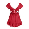 thumbnail image 4 of Wxirdiow Cute Summer Dresses Girl's Floral Summer Dress Ruffle Shirred High Waist Ruched Sweetheart A Line Spring Dress Red Size,4-5 Years, 4 of 5