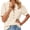 beige, variant on Women Puff Short Sleeve Blouse Henley V‑Neck Button Down Casual Shirt with Chest Pocket