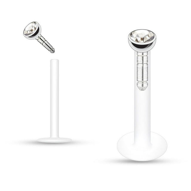 Clous de Labret en Acrylique Transparent à Pousser 16 g avec Gemme à Ajustement par Pression