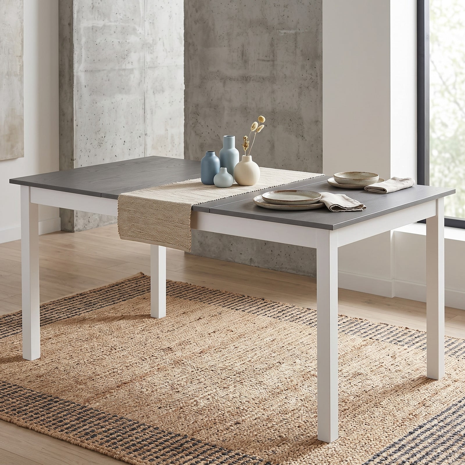 Furnibear 60 Inch Rectangular Dining Table for 6, Kitchen Dinner Table with Solid Rubber Wood Legs and Spacious Wood Grain Tabletop for Dining Room Restaurant, Gray