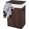 thumbnail image 2 of GOFLAME Bamboo Laundry Hamper Portable, Dirty Clothes Storage Basket with Lid and Removable Liner, Large Storage Clothes Bin with Handles, Suitable for Bedroom, Bathroom (Brown), 2 of 18