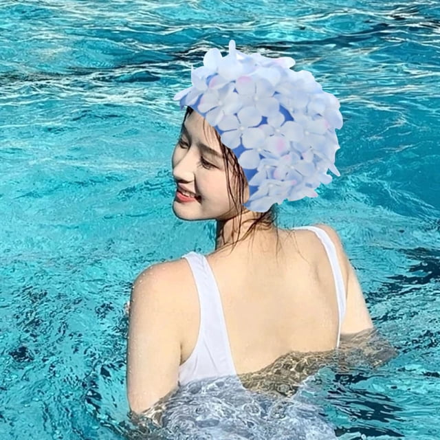 Gorro de natación de Silicona Floral para Niñas Shamjiam protección de Oído azul