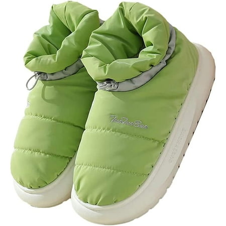 

PIKADINGNIS Women Men Cozy Warm Fluffy Lining House Shoes Waterproof Anti-skip Shiny Down Cotoon Slippers Outdoor Indoor